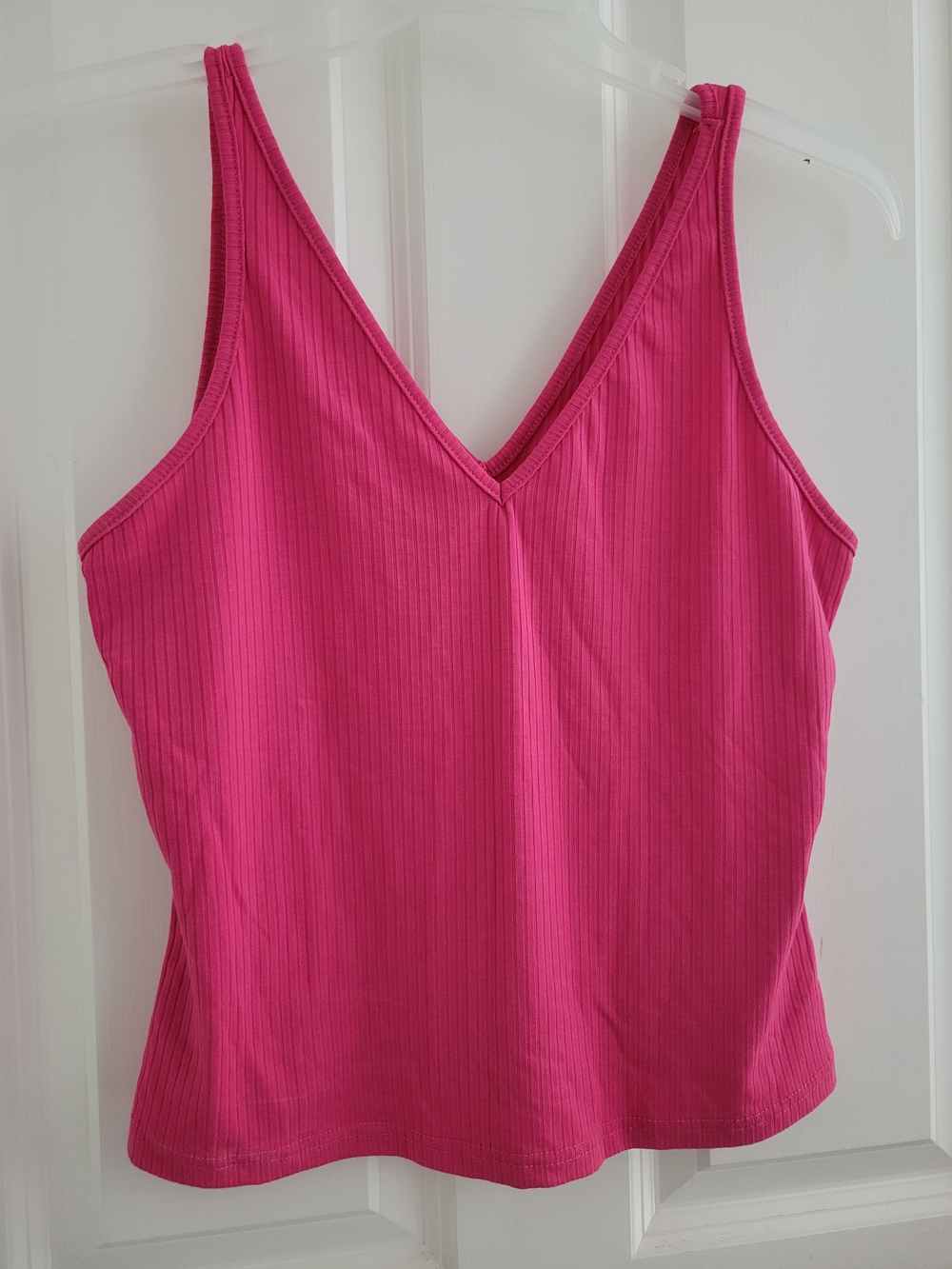 Shein Ribbed Hot Pink V-Neck Tank Top
